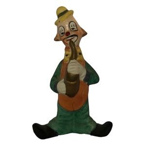 Hobo Clown Porcelain Figurine playing Saxophone 5”